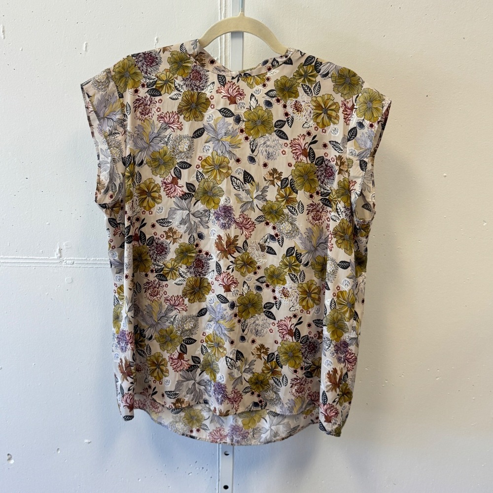 Loft Outlet‎ Floral Tie Back Sleeveless Blouse Cream Yellow Large 506324 Casual